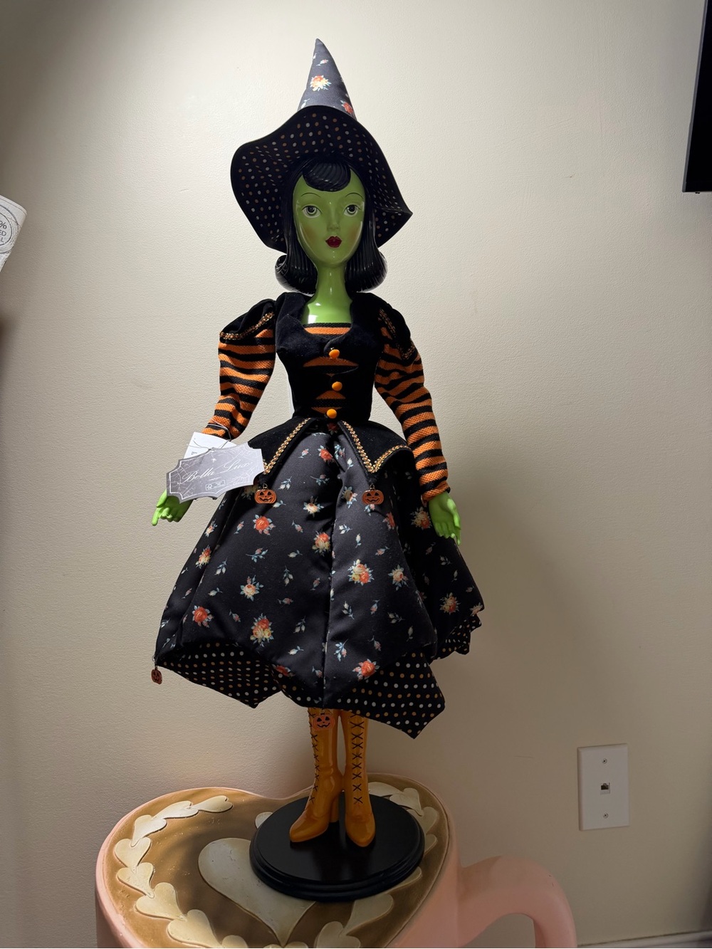 Bella Lux 38” Standing Green Witch in Halloween Dress